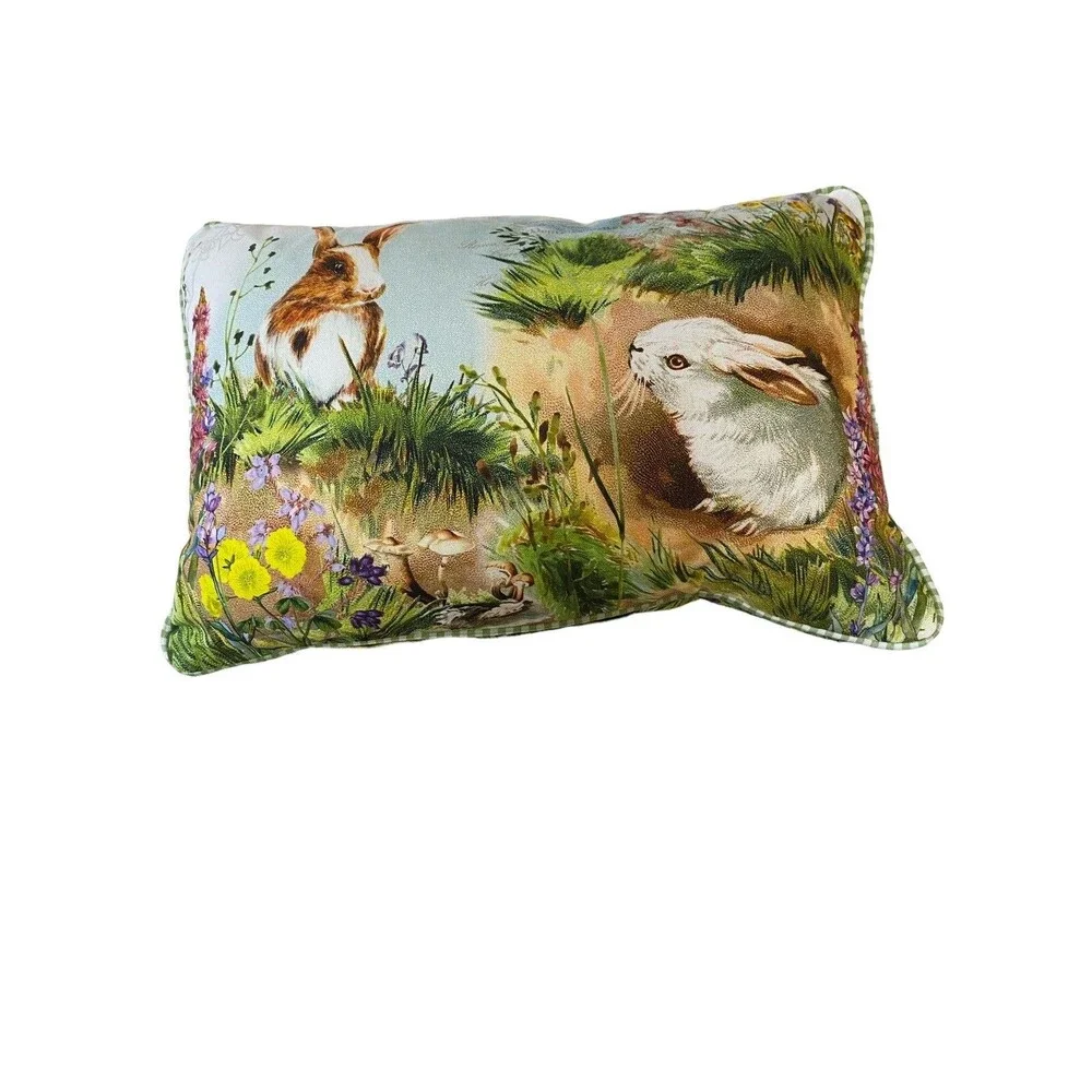 Spring Easter Bunny Rabbit Throw Pillow Floral Woodland Cottagecore 18x12